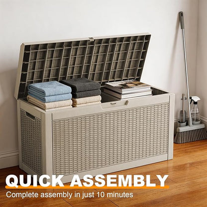 70 Gallon Waterproof Outdoor Storage Box,Deck Boxs for Outdoor and Indoor Use,Deck Storage Box for Picnic Supplies,Gardening Tools,Lockable and Easy to Install(Grey)