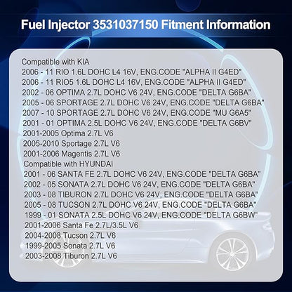 HiSport Fuel Injectors 35310-37150 Compatible with 1999-11 Hyundai Kia 1.6L 2.5L 2.7L 4 PCS/PACK