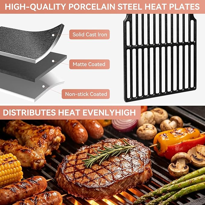 for Dyna-Glo DGH450CRP Grill Grates & Heat Plates Replacement Kit, Fits DGH450CRP DGH451CRP 4 Burner Grill, Cast Iron Cooking Grates + Porcelain Steel Heat Tents (70-01-911, 70-02-411, 70-02-412)