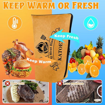 BBQ Blanket Insulated Meat Resting Bag Reusable Foldable & Lightweight Bbq Blanket For Resting Meat To Control Heat Loss For BBQ Smokers And Grilling (18in), Brown