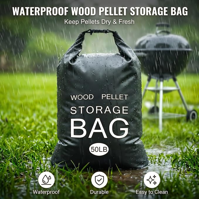 2 Pack 50LB Waterproof Pellet Storage Bags with Backpack Straps | Heavy Duty Wood Pellet Storage Container, Smoker Pellet Storage Bin Bag for BBQ Grill, Charcoal, Wood Chips & Heating Fuel