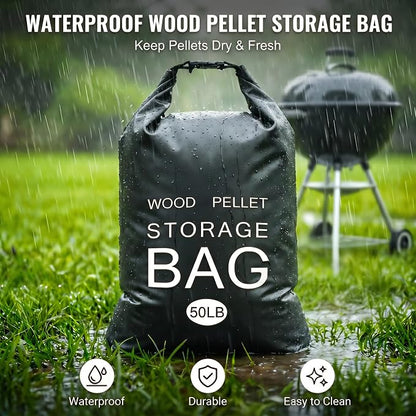 2 Pack 50LB Waterproof Pellet Storage Bags with Backpack Straps | Heavy Duty Wood Pellet Storage Container, Smoker Pellet Storage Bin Bag for BBQ Grill, Charcoal, Wood Chips & Heating Fuel