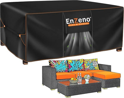 Enzeno Patio Furniture Set Cover, Outdoor Sectional Sofa Couch Set Covers Waterproof, Garden Dining Table Chair Set Cover Outside Rectangular Heavy Duty Weatherproof 71" L x 71" W x 35" H Black