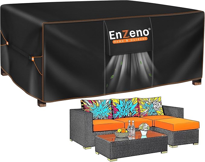 Enzeno Patio Furniture Set Cover, Outdoor Sectional Sofa Couch Set Covers Waterproof, Garden Dining Table Chair Set Cover Outside Rectangular Heavy Duty Weatherproof 81" L x 35" W x 35" H H Black