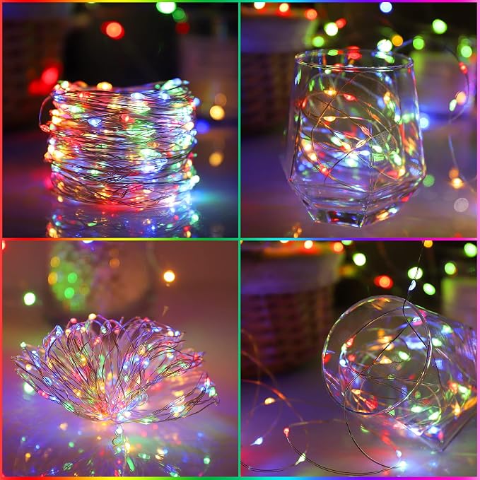 Solar Christmas String Lights Multicolor Outdoor Waterproof 100 LED（2 Pack） 8 Modes Copper String Lights Fairy Lights for Valentine's Day Garden, Patio, Fence, Balcony, Outdoors(Multicolor 2pcs）
