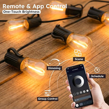GvvooHome 25FT Outdoor String Light with S11 Plastic Bulbs, Low-Voltage LED Patio Lights with App & Remote, Music Sync, 4 Lighting Modes, Dimmable & Waterproof for Backyard, Porch, Garden, Deck, Party