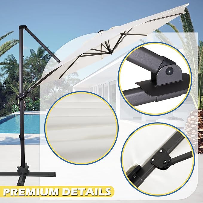 Sunnyglade 10Ft Cantilever Patio Umbrella, 360° Rotation & Integrated Tilting System Offset Umbrella with 8 Sturdy Ribs, Fade-resistant & Waterproof for Garden Backyard Poolside Deck