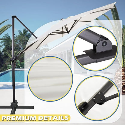 Sunnyglade 10Ft Cantilever Patio Umbrella, 360° Rotation & Integrated Tilting System Offset Umbrella with 8 Sturdy Ribs, Fade-resistant & Waterproof for Garden Backyard Poolside Deck