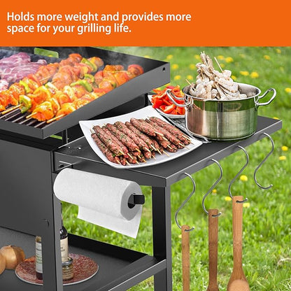 Foldable Griddle Side Shelf for Blackstone 28" Griddle, Grill Accessories with Paper Towel Holder, 4 Hooks, Grill Caddy Shelf for Blackstone Grilling Accessories