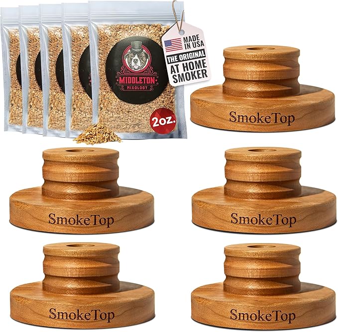 SmokeTop® 5 Pack Cocktail Smoker Kit - Premium Drink Smoker for Whiskey, Bourbon, Cocktails - Professional Bar Tool for Bartenders & Home Bars, includes 5x2oz Wood Chip Sample - by Middleton Mixology
