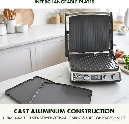 GreenPan Elite 7-in-1 Multi-Function Contact Grill & Griddle, Healthy Ceramic Nonstick Reversible Plates, Adjustable Shade & Shear, Closed Press/Open Flat Surface, PFAS-Free, Cream White