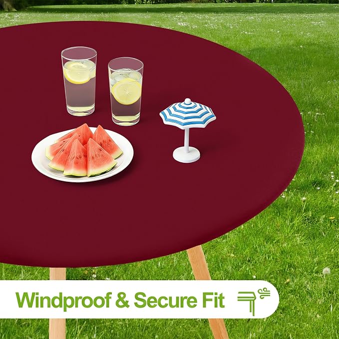 Smiry Round Spandex Tablecloth, Elastic Fitted Washable Tablecloths for 36"-44" Tables, Waterpoof Stretch Picnic Table Cover for Dining, Indoor and Outdoor, Wine Red