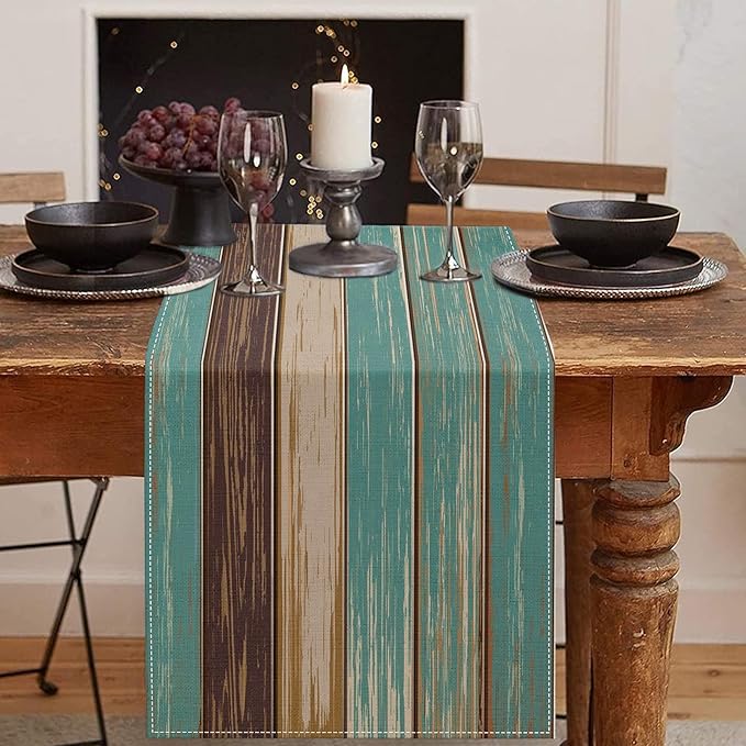Emvency Farmhouse Table Runner, Vintage Green and Brown Art Painting for Kitchen Coffee Table Family Dinners Holiday Parties Wedding Events Decor(13x108 inch)