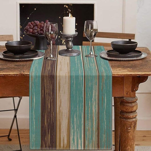 Emvency Farmhouse Table Runner, Vintage Green and Brown Art Painting for Kitchen Coffee Table Family Dinners Holiday Parties Wedding Events Decor(13x90 inch)
