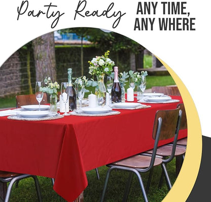 Exquisite Party Solids 66% Thicker Premium Plastic Table Cloth Rectangle Table Cover 0.5 Mil 12 Pack Red Table Cloth 54 Inch x 108 Inch Disposable Tablecloth Won't Tear Easily Like Cheap Thin Brands