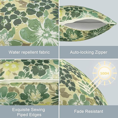 LVTXIII Outdoor/Indoor Pillow Covers, Patio Fade Resistant Throw Pillow Covers ONLY, Waterproof Farmhouse Accent Cushion Cases for Sofa Patio Couch Decoration 20"x20" Set of 2, Green Rose