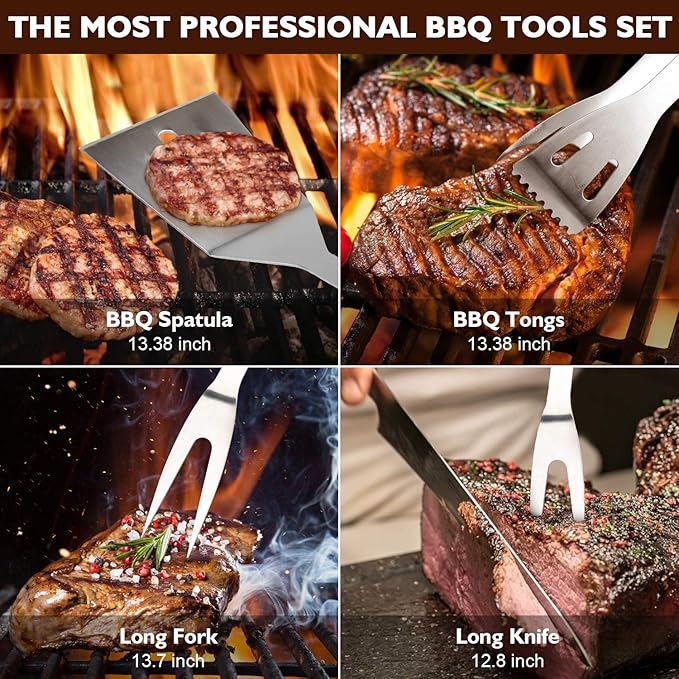 Grill Set, Grilling Gifts for Men, 34PCS BBQ Tools Accessories for Outdoor Grill with Aluminum Case, Spatula,Tongs &Skewers,Smoker Accessories for Birthday, Dad, Wedding