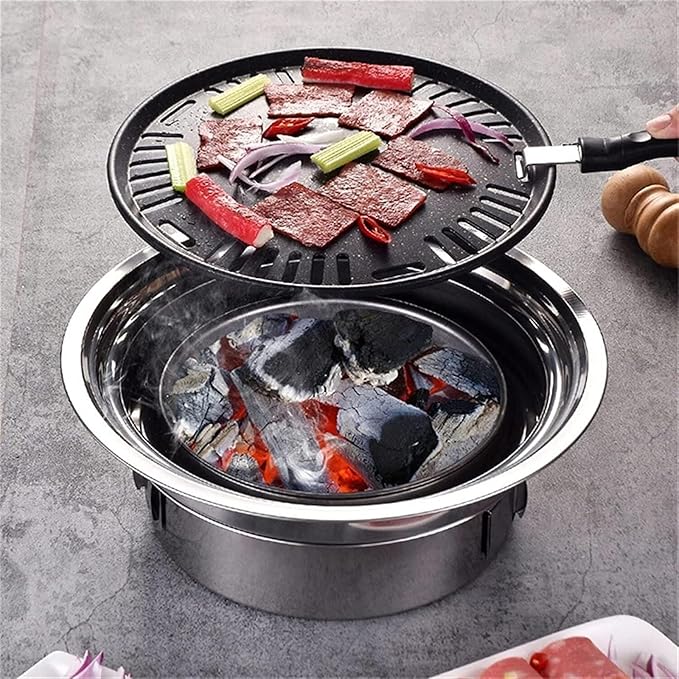 Camping Barbecue Grill Outdoor Charcoal Grills Stainless Steel Charcoal Barbecue Grill Round Portable Grill for Camping Barbecue Charcoal Grill(35cm)