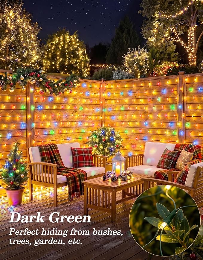 11.5x5FT Solar Christmas Net Lights Outdoor Waterproof with Remote | 240LED 8 Modes Solar & USB Powered Mesh Lights with Green Wire for Gazebo, Bush, Garden Shrubs, Lawn, Patio Decor, Multicolor
