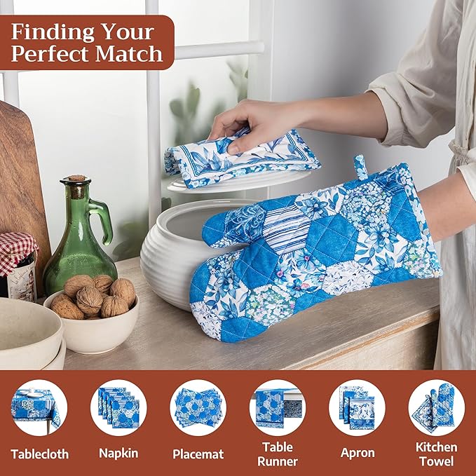 Maison d' Hermine Pot Holders 100% Cotton Heat Resistant Potholders 8" x 8" Hot Pads with Loop BBQ Cooking Baking Hotel Farmhouse Kitchen Handling Hot Pans Spring Summer (Pack of 2, Summer Blues)