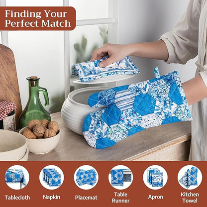 Maison d' Hermine Pot Holders 100% Cotton Heat Resistant Potholders 8" x 8" Hot Pads with Loop BBQ Cooking Baking Hotel Farmhouse Kitchen Handling Hot Pans Spring Summer (Pack of 1, Summer Blues)