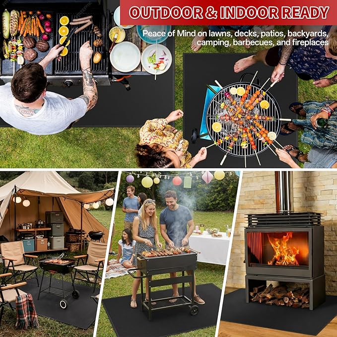 SecuCaptain Under Grill Mat for Outdoor Grill - X-Large 90x48 Inches Mats Double-Sided Fireproof Pad for Indoor Fireplace Fire Pit Heat Resistant Waterproof BBQ Floor Protector for Patio and Deck