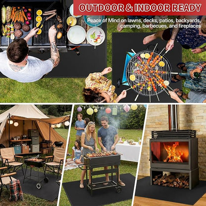 SecuCaptain Under Grill Mat for Outdoor Grill - Large 48x36 Inches Double-Sided Fireproof Pad for Indoor Fireplace Fire Pit Heat Resistant Waterproof BBQ Floor Protector for Patio and Deck