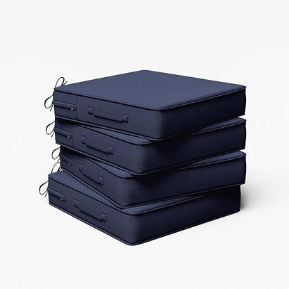 Outdoor Chair Cushion 19 x 19 x 4 Inches Patio Furniture Outdoor Waterproof Seat Cushion, Patio Chair Cushion with Handles and Ties, Square Dining Chair Cushion Set of 4, Navy Blue