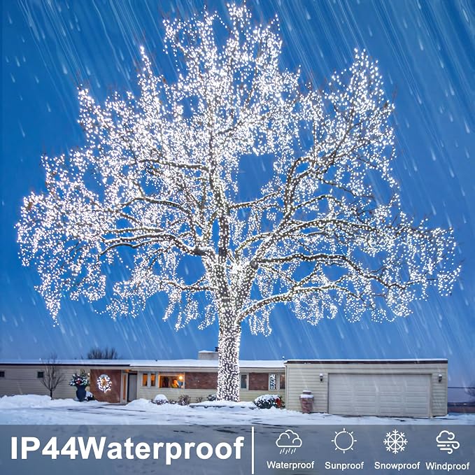 262FT 800 LED Outdoor String Lights, White Christmas Lights Indoor | Plug in Waterproof 8 Modes Clear Wire String Twinkle Lights for Bedroom Outside Patio Yard Xmas Party Wedding Decorations