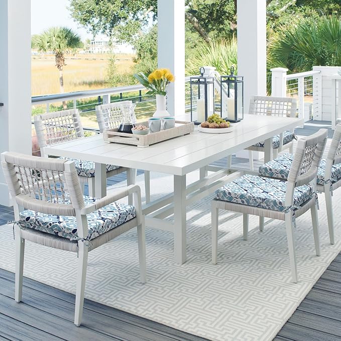 DYTXIII Set of 4 Outdoor Chair Cushions, Water Resistant 18.5"x16"x2" Square Seat Cushion for Patio Dining Chairs, High-Density Replacement Pads for Indoor Outdoor Furniture - Boho Geometry Blue