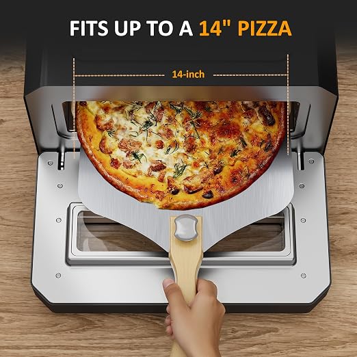 Pizza Oven Indoor Outdoor: Heats up to 750℉, Up to 12" Electric Countertop Pizza Maker with 6 Presets, Control Knob, Portable Pizza Cooker Warmer for Home, Camping, Pizza Stone, Pizza Peel