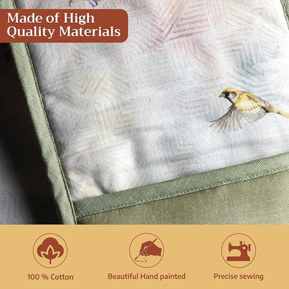 Maison d' Hermine Double Oven Mitts 100% Cotton Double Oven Glove (7"x35") | Heat Resistant BBQ Cooking Gloves with Loop Baking Grilling Kitchen Hotel Home Farmhouse Spring Summer - Flying Birds