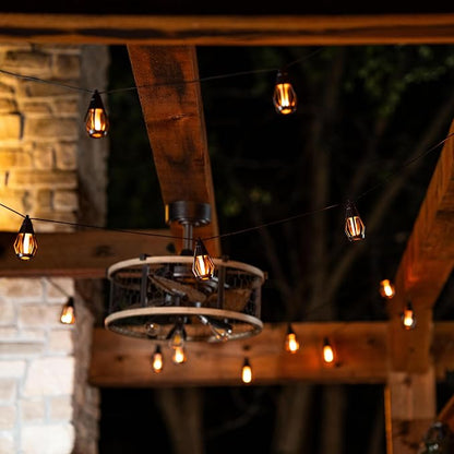 FoxFlame Solar String Lights Outdoor Waterproof, Patented Fire Effect 21 Ft | 10 Flickering LED Bulbs, Solar-Powered Solar Hanging Lights Outdoor for Patios, Porches, Fences and Gardens