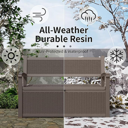 PatioZen 80 Gallon Outdoor Storage Bench Deck Box Waterproof Lockable,Outdoor Storage Furniture for Patio,Garden and Cushions(Gray)