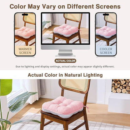 BETU Pink Chair Cushions for Dining Chairs Set of 2,3.5" Thick Kitchen Table Chair Pads with Ties,Non Slip Backing and Covers, Seat Cushion for Dining Room,Bar,Patio Chairs,15.5"X15.5"X3.5",Pink