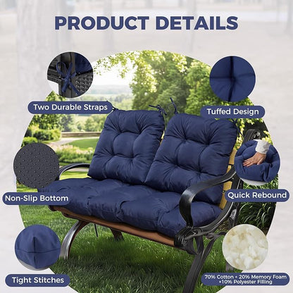 Wicker Chair Cushions of 3 Pieces, Waterproof Cushions for Patio Furniture, Tufted Wicker Outdoor Furniture Cushions, 1 Patio Loveseat Cushion and 2 U-Shaped Cushions, 44"x19"x5", Navy Blue
