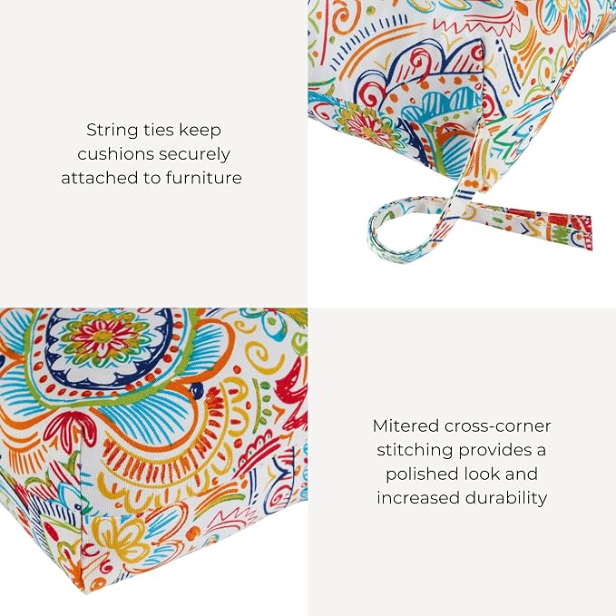 Outdoor Tufted High-Back Chair Cushions, One-Piece Hinged Seat and Back Design, Reversible with 4 Ties, Durable Polyester Fabric, Recycled Fiber Fill - Single, Jamboree Paisley