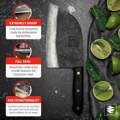 COOLINA Promaja 6" Chef Knife, Hand-Forged High-Carbon Steel, Wide-Blade Multipurpose Kitchen Knife for Slicing, Carving, Chopping, BBQ & Meat Cutting, Full-Tang with Ergonomic Wood Handle