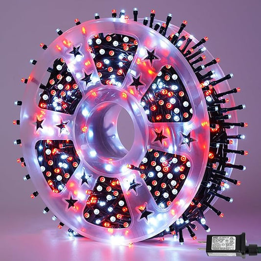 QITONG 165ft 500 LED Red and White Christmas Lights Outdoor, Christmas String Lights with Green Wire, 8 Modes Twinkle Tree Lights Plug in