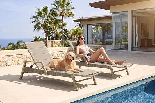 PURPLE LEAF Patio Chaise Lounge Chairs with Armrests Aluminum Reclining Layout Lounges for Outdoor Poolside Nurture Shale