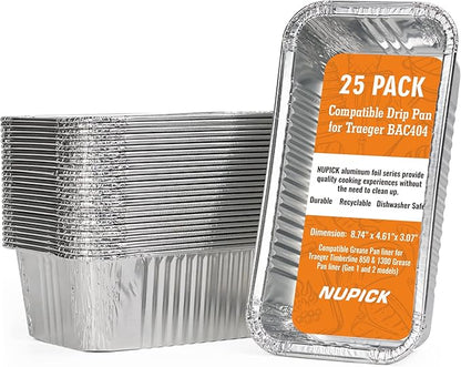 NUPICK 25 Pack Drip Pans for Traeger Timberline 850 & 1300 Grease Pan Liner (Gen 1 and 2 Models), BAC404/BAC582 Grill Drip Trays