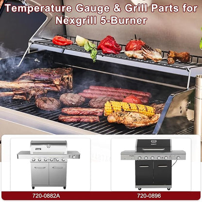 Hiorucet Thermometer & Grill Parts for Nexgrill Replacement Parts 5 Burner 720-0882A, 720-0896, Heat Plates, Burner Tubes, Igniter and Temperature Gauge for Nexgrill Evolution Infrared Plus 5-Burner.