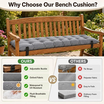 2pcs Picnic Table Bench Cushions, 72 x 10 x 3 Inch Outdoor Bench Seat Cushions with Ties, Tufted Patio Bench Pads for Picnic Table, Garden, Porch, Patio and Backyard Seating