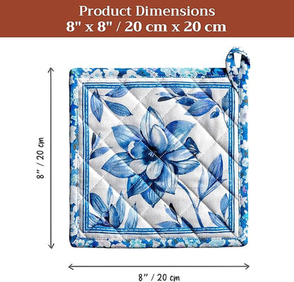 Maison d' Hermine Pot Holders 100% Cotton Heat Resistant Potholders 8" x 8" Hot Pads with Loop BBQ Cooking Baking Hotel Farmhouse Kitchen Handling Hot Pans Spring Summer (Pack of 2, Summer Blues)