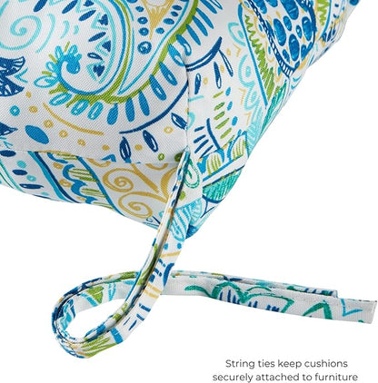 Modern Outdoor Chaise Lounge Cushion with Ties – Durable Polyester Fabric, Channel-Filled Polyfiber Insert, Removable Zippered Cover, Baltic Paisley