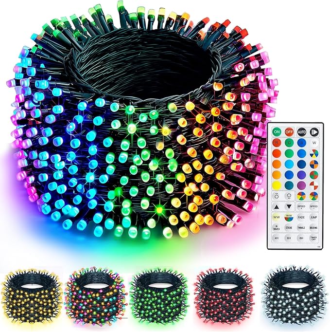 TW SHINE Color Changing Christmas Lights, 66 FT 200 LED Warm White and RGB Halloween Lights with Remote Waterproof, Outdoor String Lights for Indoor Xmas Tree Wedding Decorations