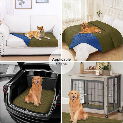 Smiry Reversible Waterproof Pet Couch Covers for Sofa | Washable Dog Couch Sofa Covers, Water Resistant Furniture Protector Slipcover, Geometric (82"x82", Green/Navy)