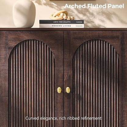 IFBUY Modern Sideboard Buffet Cabinet, 61.75" W Fluted Arched Buffet Cabinet with Storage and Adjustable Shelves, Wooden Modular Coffee Bar Cabinets for Kitchen, Entryway, Brown