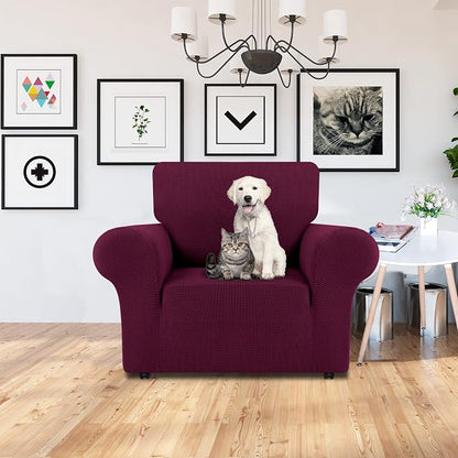 LURKA Stretch Chair Cover for Sofa, 1 Piece Armchair Slipcover, Wine | Soft Stretch Jacquard, Fits 31"-55" Armchairs, Elastic Bottom for Secure Fit, Machine Washable, Pet & Kid Friendly