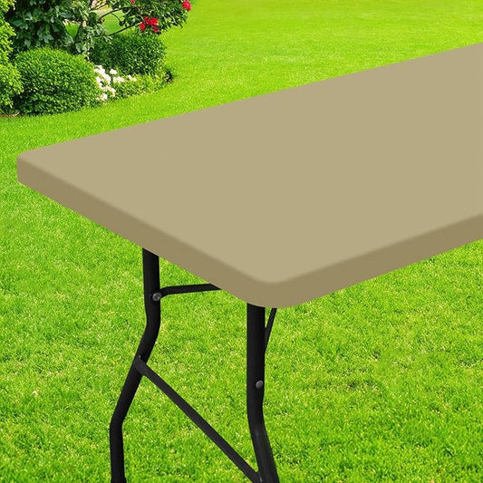 Smiry Rectangle Picnic Table Cloth, Waterproof Elastic Fitted Tablecloths for 4 Foot Tables, Washable Polyester Table Cover for Camping, Indoor and Outdoor (Taupe, 30"x48")